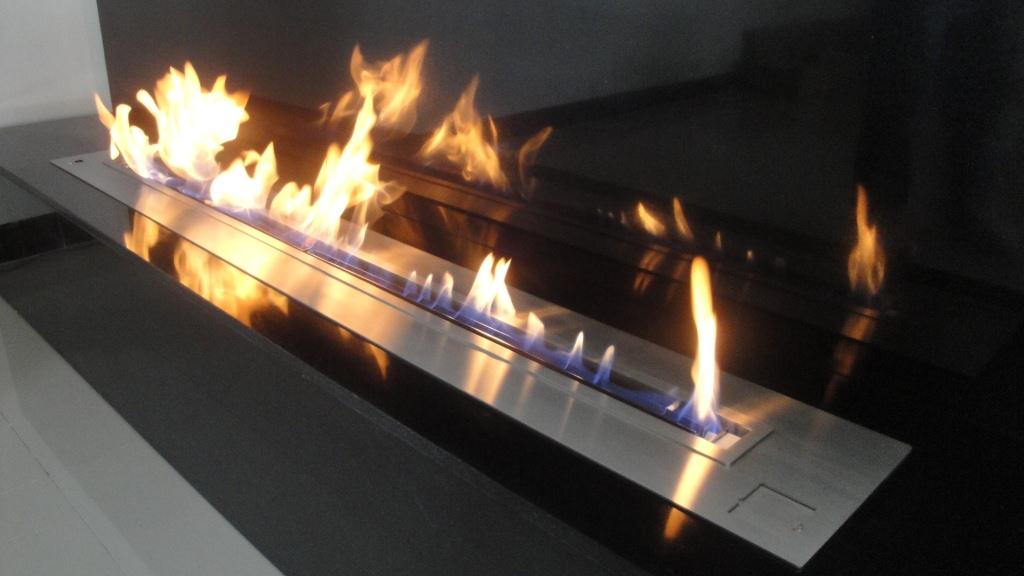 flames of a ventless ethanol fireplace